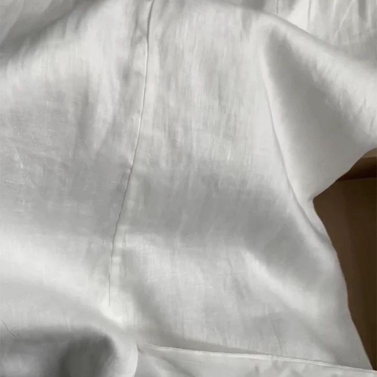 Hochwertiger Damen-Midi-Rock aus weißer Tencel-Baumwoll-Leinen-Mischung - Hochtaillierter Rock mit langem Schlitz für den Sommer mit luxuriösem Flair