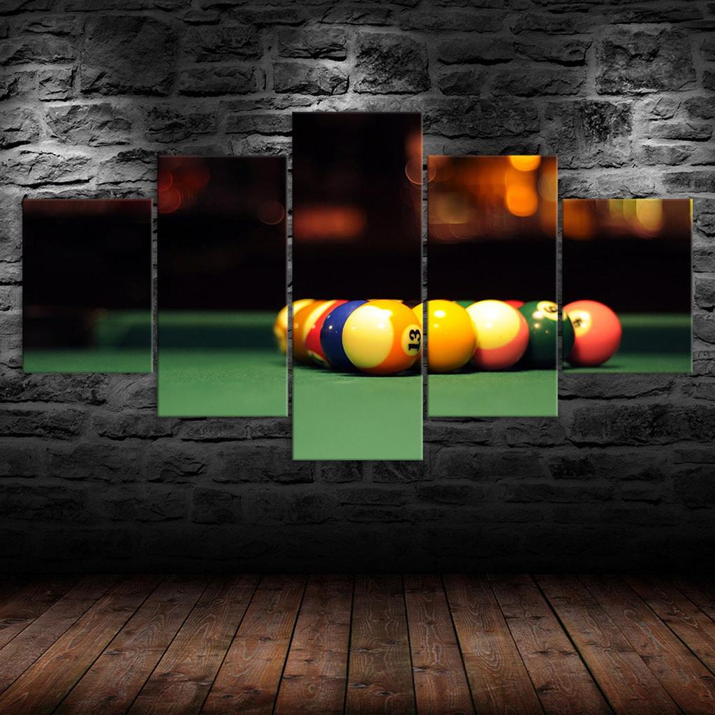 Billiards Balls Pool Sport Games 5 Piece Five Panel Wall Canvas Print Modern Art Poster Picture Home Decor Gift For Him For Her