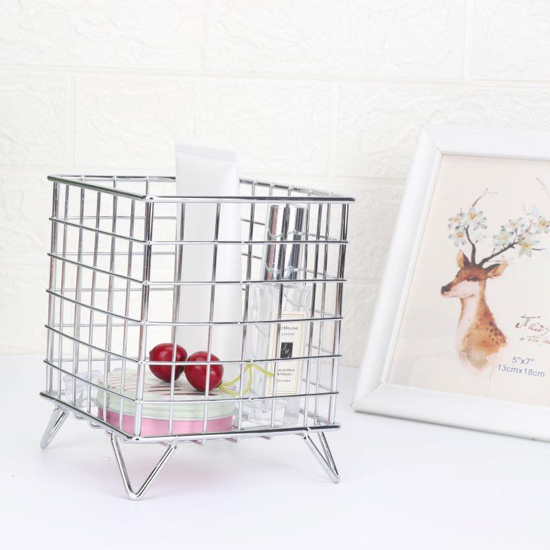 Nordic Iron Square Storage Basket - Four-Legged Desktop Organizer for Makeup and Sundries