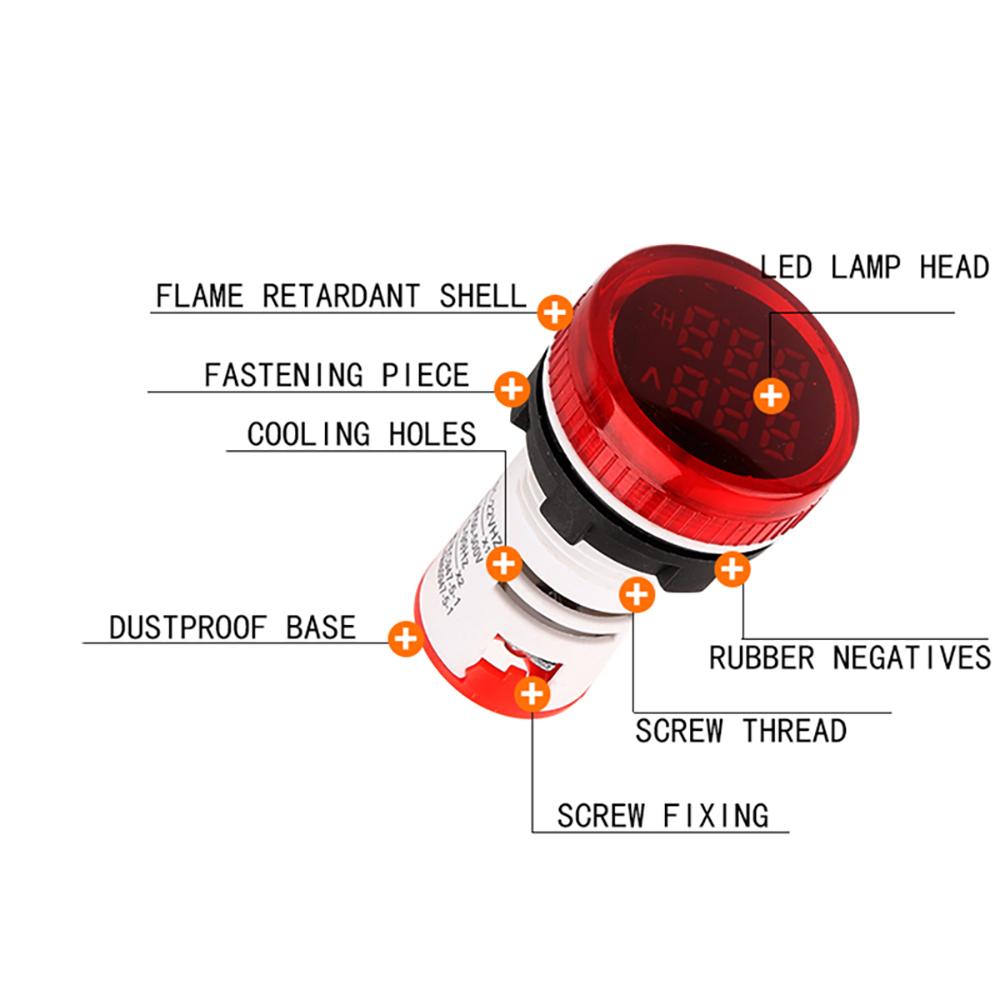 Round Square 22mm AC 20-500V Digital Voltmeter Volt Voltage Tester Meter Monitor Power LED Indicator Pilot Lamp Light