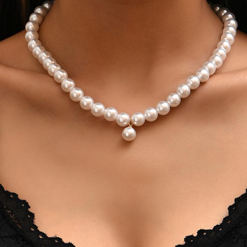YWZIXLN Trend Elegant Jewelry Wedding Big Pearl Necklace For Women White Imitation Pearl Choker Necklace N0179