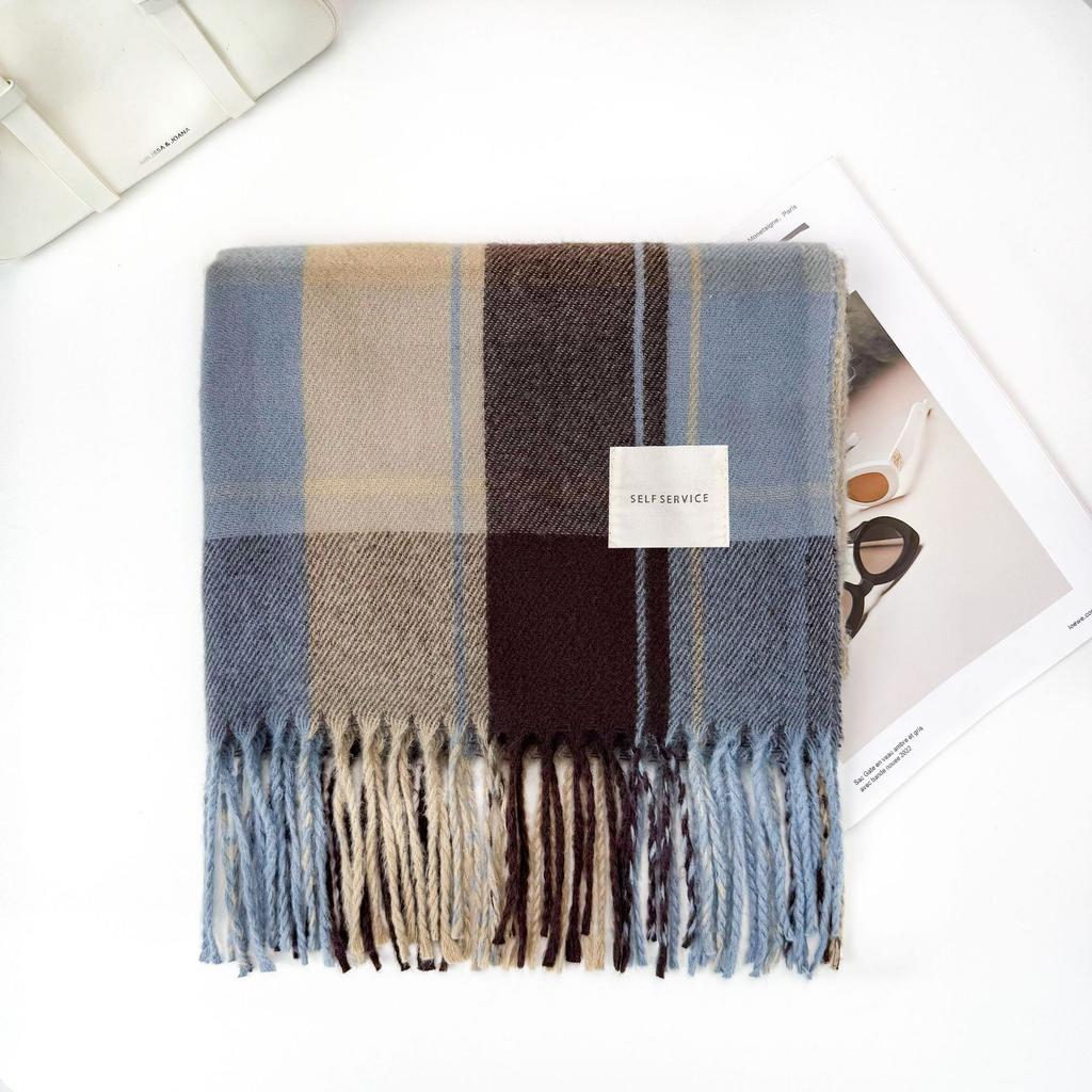 1116 New Korean plaid scarf women's winter senior sense versatile warm scarf student couple shawl dual-purpose