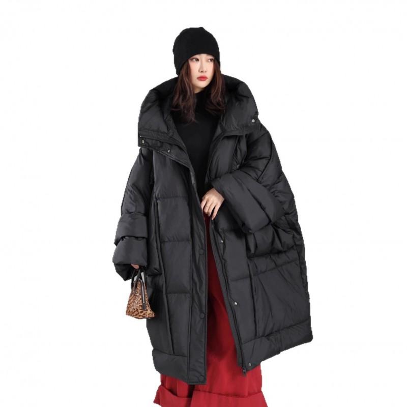 Womens Oversized Long Winter Puffer Coat With Hood 85-90% White Duck Down Extra Warm Thick Plus Size Up To 150kg