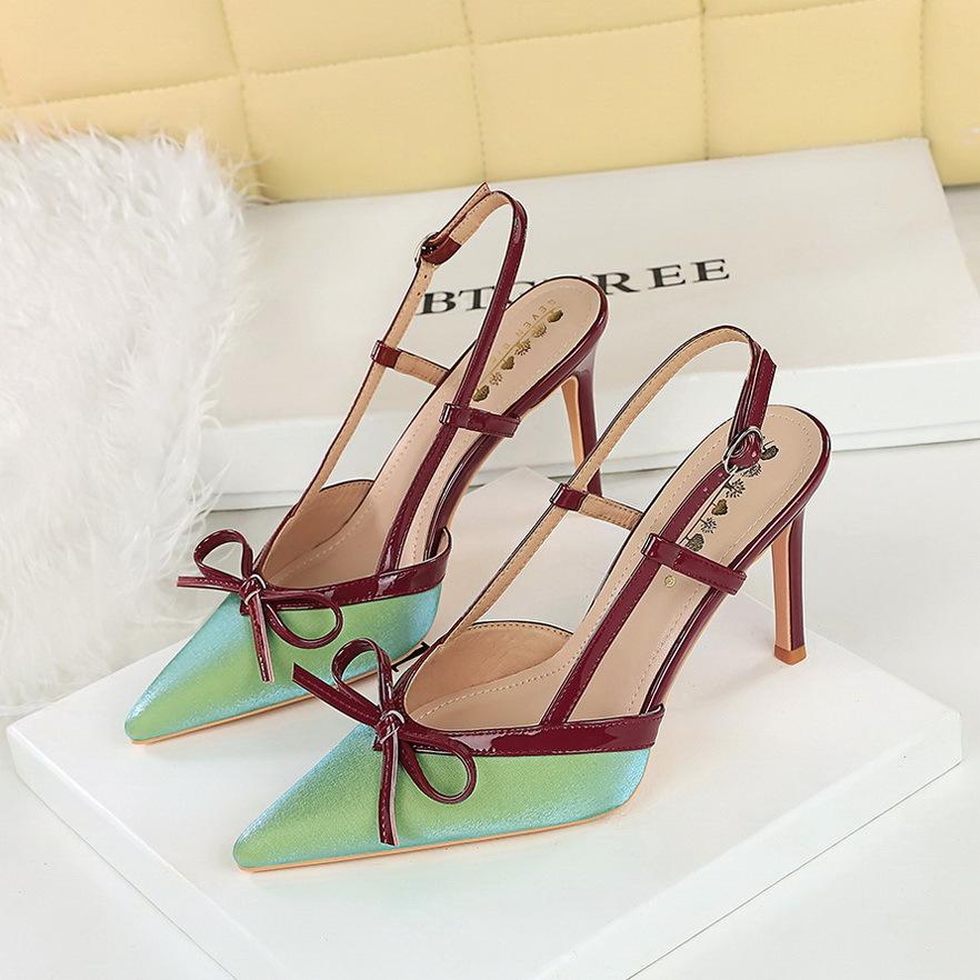 

Fashion Luxury Satin Mixed Color Women Pumps Sexy Pointed Toe Ankle-Wrap Thin Heeled Sandals Elegant Bow Designer Banquet Mules Sandals 42