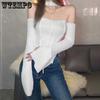 WTEMPO Casual Off Shoulder Halter T-Shirts for Women Spring Streetwear Stretchy Wild Slim Y2K Basic Tops