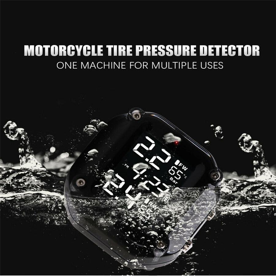 Motorcycle Electric Bike TPMS Digital Tire Pressure Monitor System W/ 2 Sensors