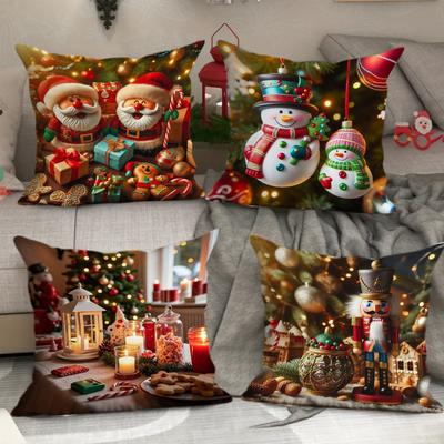 Christmas Pillow Cover for Home Cartoon Sofa Cushion Cover Polyester Printed Living Room Decoration Pillow Cover