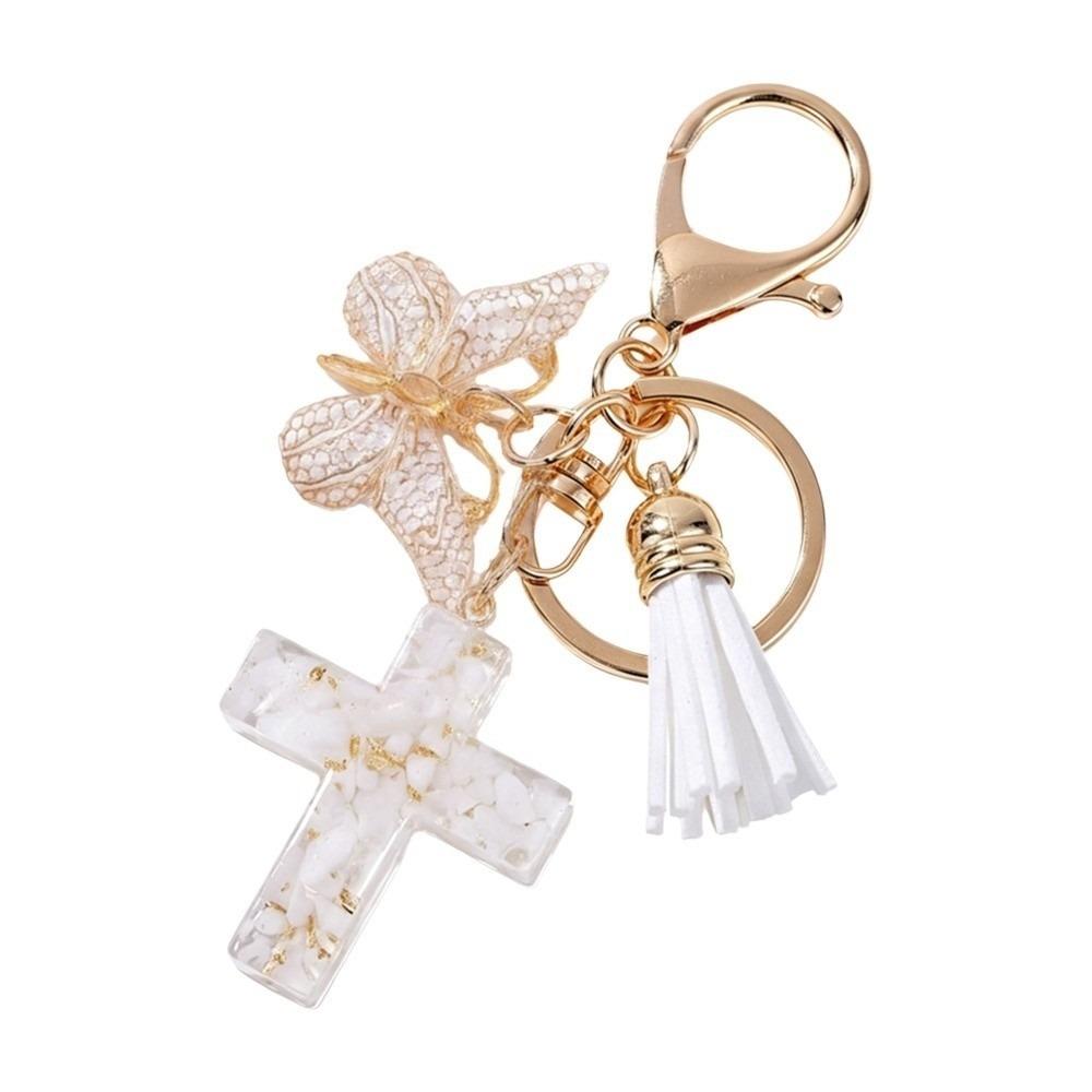 Sequin Butterfly Keychain Tassel Bag Hanging Creative Cross Pendant Keychain Gifts белый