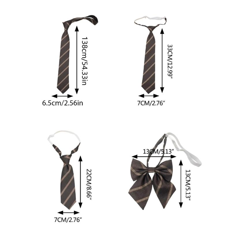 Coffee Striped JK Girl Neck Tie School Student Uniform Pre-Tied Adjustable Necktie Bowtie for Formal Wear Business