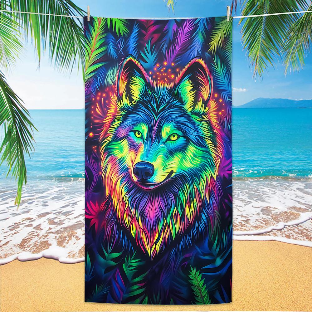 

Wolf Pattern Beach Towel, Digital Printing Thin Quick-Dry Anti-Sand Microfiber Lightweight for Swim Yoga Travel Gym Gift W30*H60(CM)