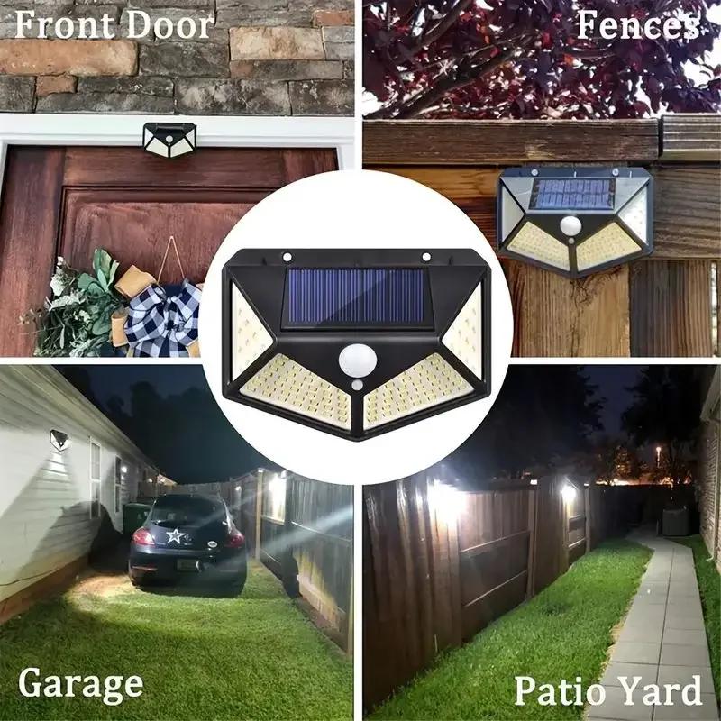 1-4PCS Solar LED Wall Light,100 LED Outdoor Motion Sensor Lights Waterproof Solar Wall Lamp for Garden Fence Yard Pathway Stairs