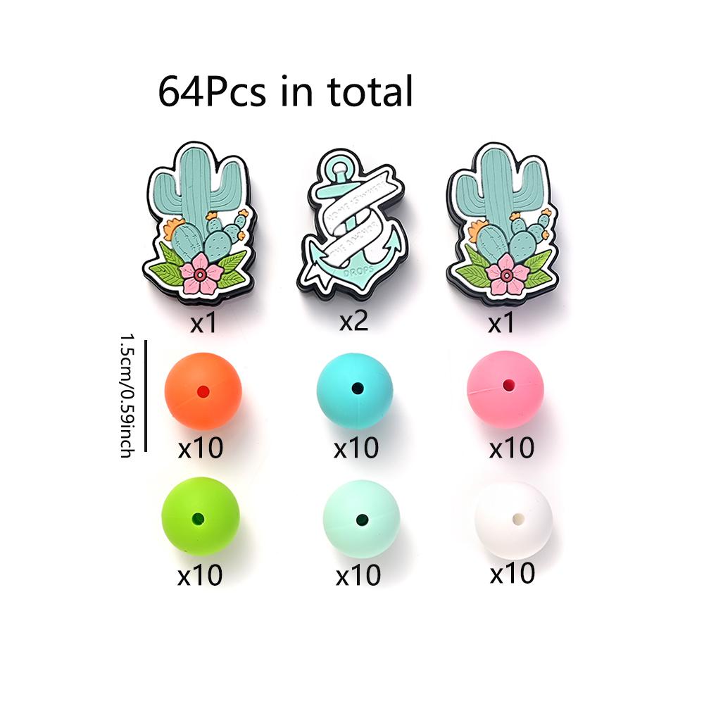 52Pcs/Set Silicone Round Beads Cartoon Animal Focal Combination Teether Beads For DIY Baby Pacifier Chain Bracelet Chewing Teeth