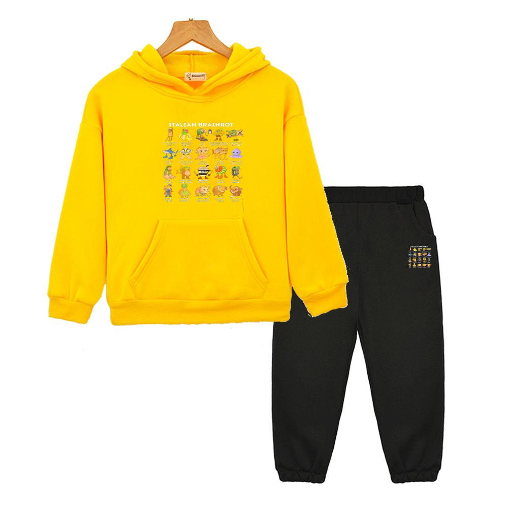 boys girls Hooded Sets Italian Brainrot Autumn Anime hoodie Fleece Sweatshirt Jacket 2pcs pullover+Pants kids boutique clothes