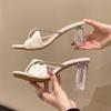 Leisure Slippers Women Basic Slides Casual Transparent Square High Heels Shoes for Women Bling Pleated Summer Slippers