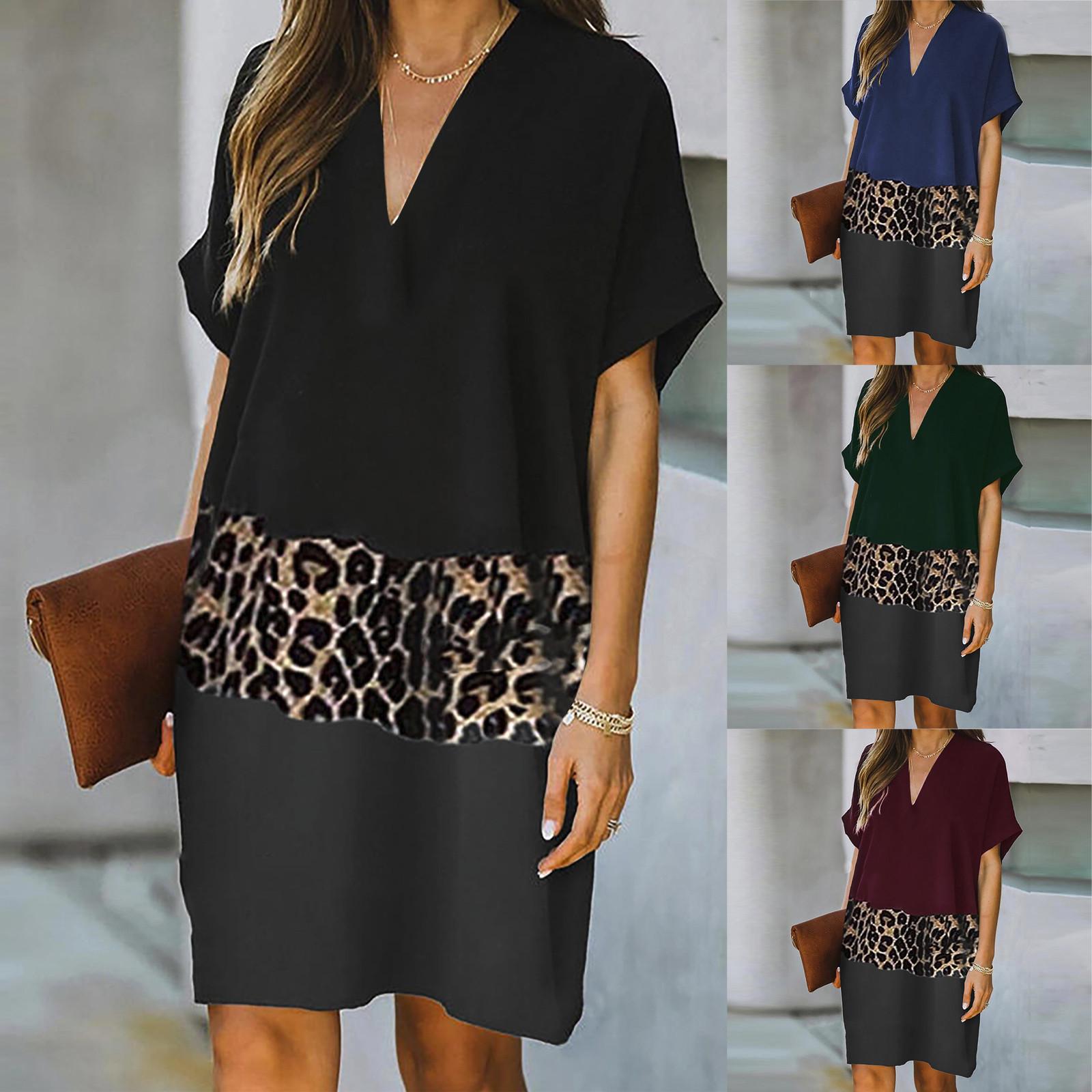 

Women s Casual Fashion Print Short Sleeve Patchwork V-Neck Knee-Length Dress