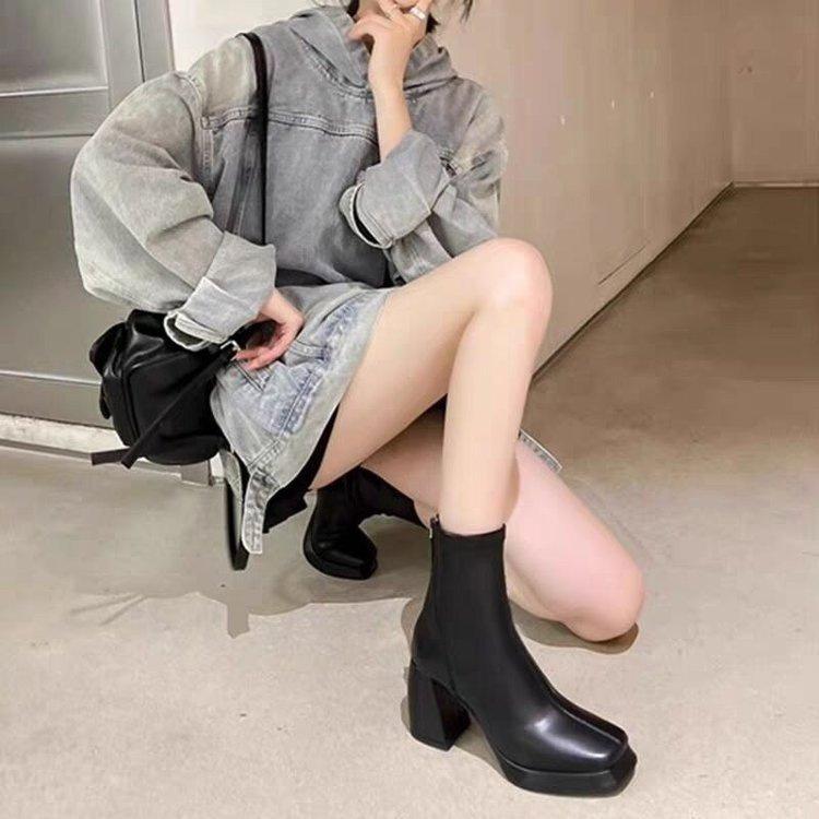Vintage Square Toe Women Ankle Boots Fashion Back Zippers Short Booties Autumn Winter Laides Concise  Booties