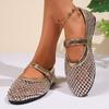 Fashion Women Sandals Luxury Crystal Rhinestone Fishnet Flat Shoes Women Designer Mesh Mary Jane Shoes Ladies Summer Plus Size Loafers