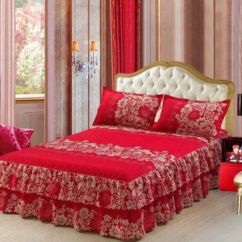 Ruffle Skirt Bedspread Home Textile Printed Bed Skirt Bedroom Coverlets Bedspreads Sheets Dust Cover Bedding 3PCS/Set