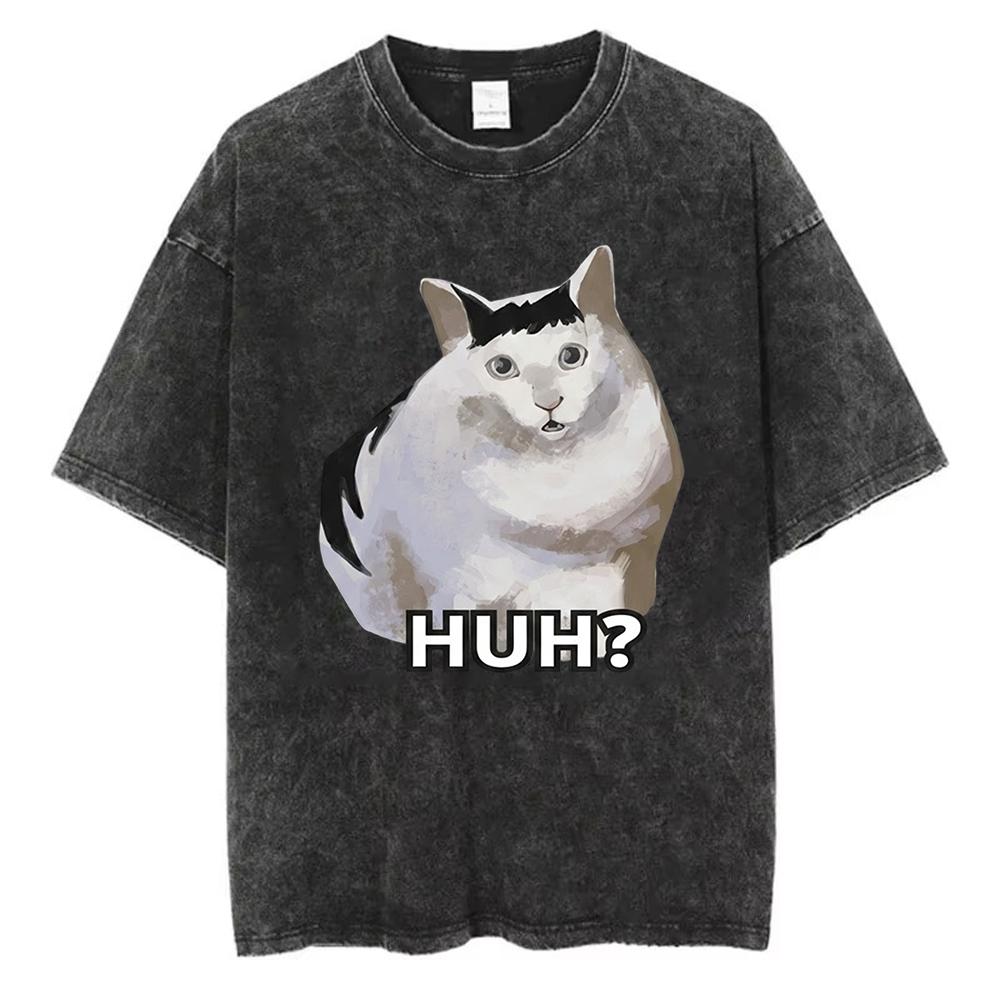 Professional Yapper Funny Cat Meme TShirt Men Washed Cotton Vintage Acid Wash Graphic Tee Y2K Humor Streetwear Loose Fit Top S