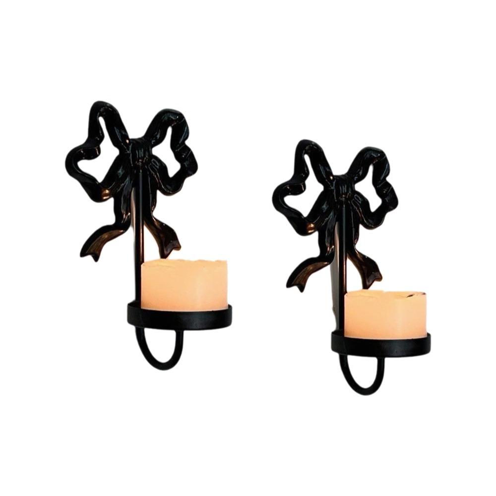 

2PCS Gold Bow Candlestick Exquisite Wall Mounted Candlestick Bow Candle Holder Housewarming Gift
