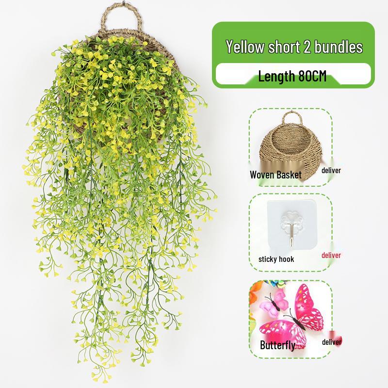 Wall-Mounted Artificial Hanging Vines with Spider Plant in Basket for Living Room Decor