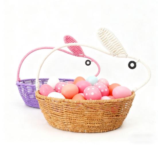Rattan Bunny Basket Handwoven Basket with Bunny Ears Easter Rabbit Basket for Decoration Gifts Easter Eggs Candy Party Favors Storage