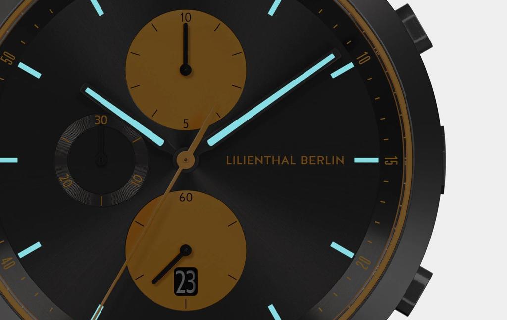 Lilianthal Berlin Chronograph Watch with Date Made In Black Men's Display, Germany, C01-115-B004F,