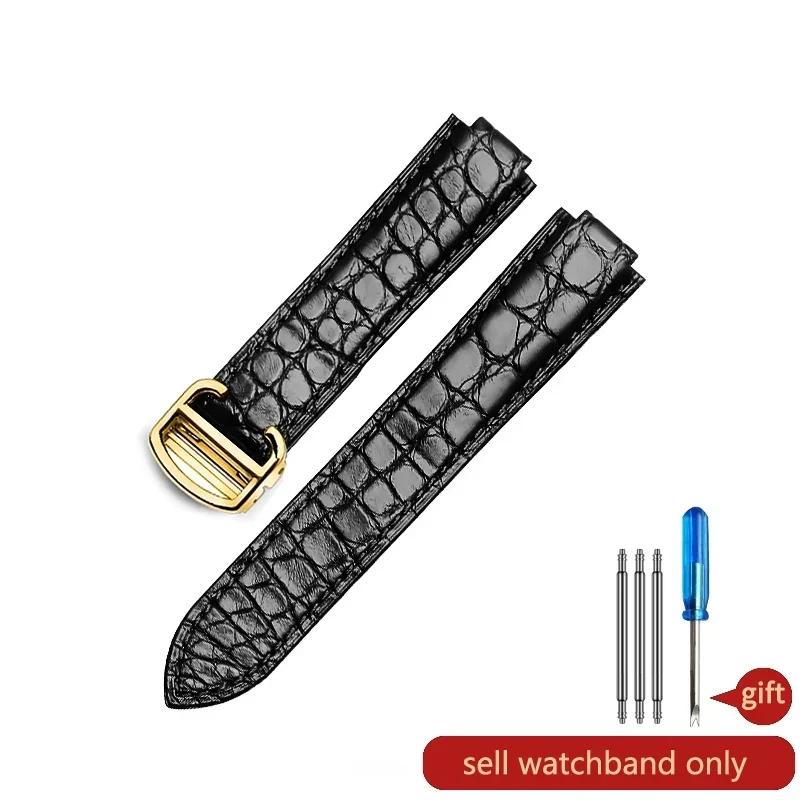 Pulseira de Couro Genuíno para Relógio Cartier Balloon Blue De Series Impermeável Exquisita de Couro de Crocodilo Interface Convexa Pulseira de Relógio