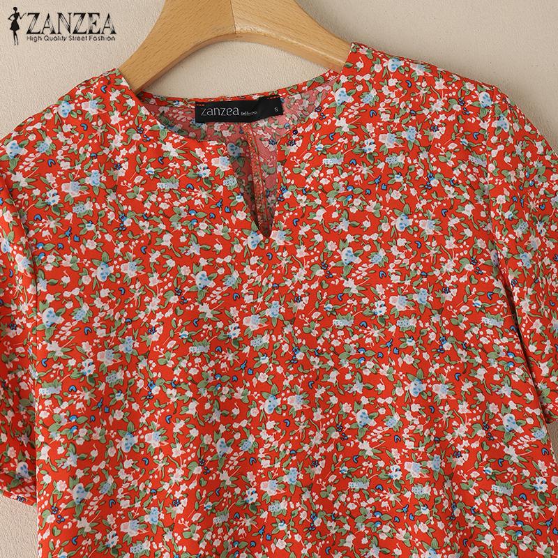 ZANZEA Women V-Neck Summer Casual Short Sleeve Floral Dress