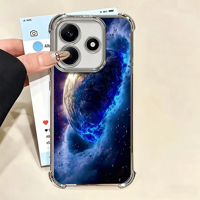 Earth Stars Space Universe Plating Phone Case For Xiaomi Redmi Note 14 15 Pro Plus 13 12 11 11S 11T 10 9S 9 5G Anti-Fall Airabag