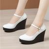 High Heels Plus Size32-43 Platform Wedges Female Pumps Women's Patent Leather Buckle Ankle Strap Wedding Shoes Black Work Shoes