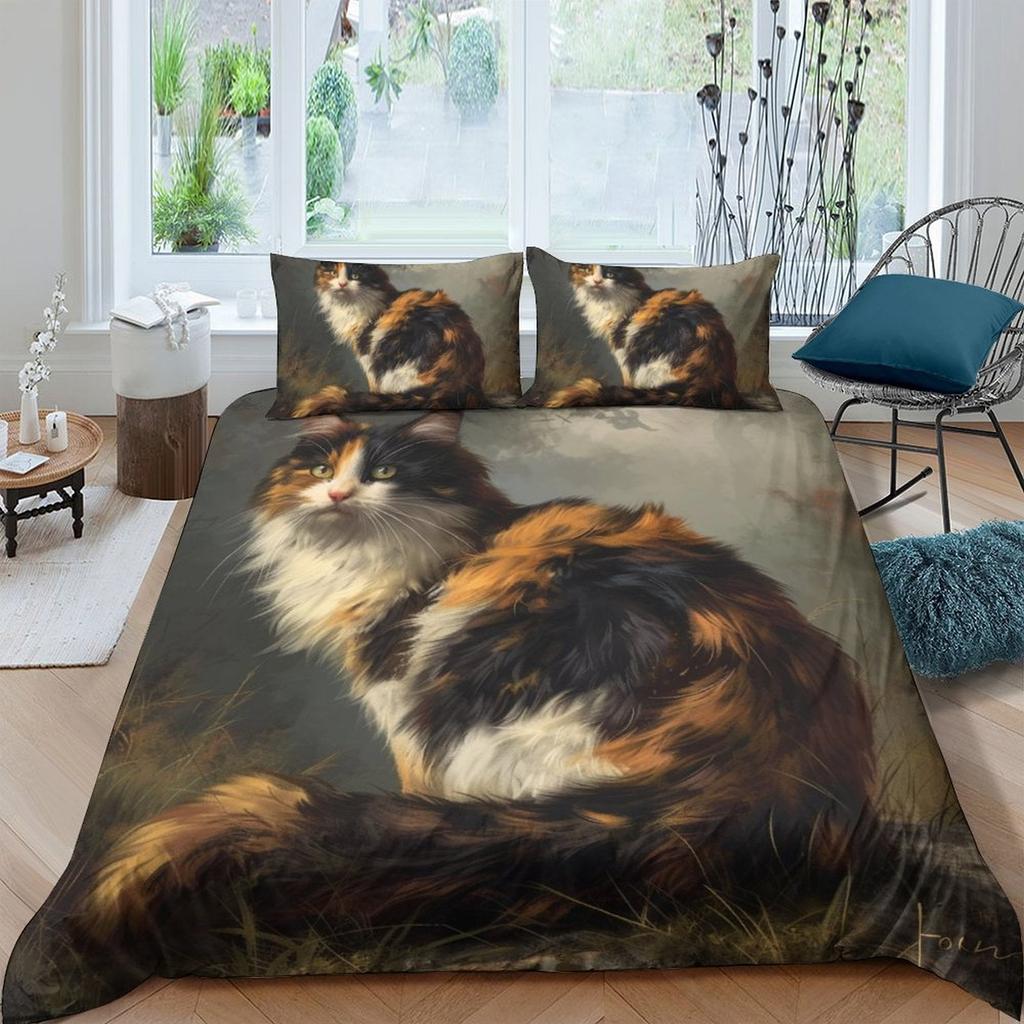 Comforter Cat Bedding Set Printed For Childrens And Adults Warm Soft Breathable And Comfortable