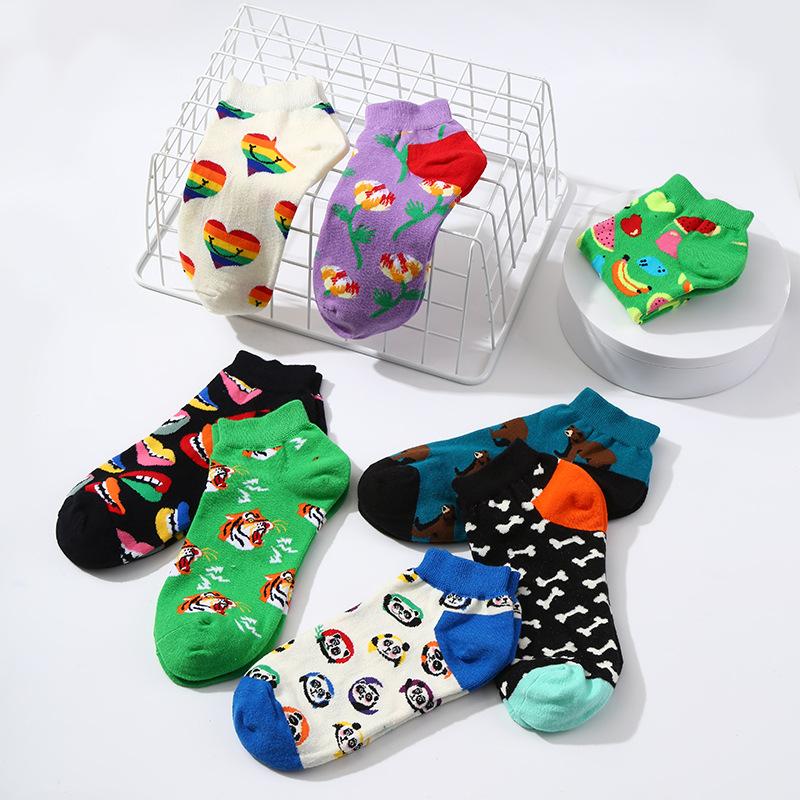 Spring Summer Socks Men Women Sock INS Brand Panda Printed Cotton Socks Europe America Street Short Low Cut Unisex Funny Sox