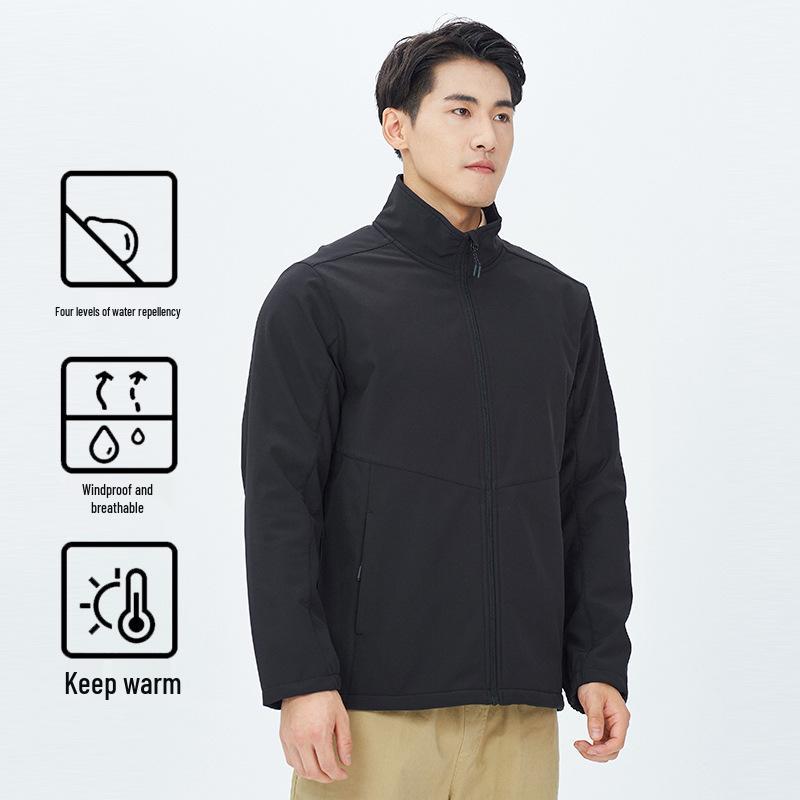 Men's 24AW Stand-up Collar Softshell Jacket for Outdoor Hiking, Climbing, and Work. Customizable Printing Available.