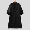 INCERUN Men Lapel Neck Long Sleeve Open Front Tassel Long Blazer Coats