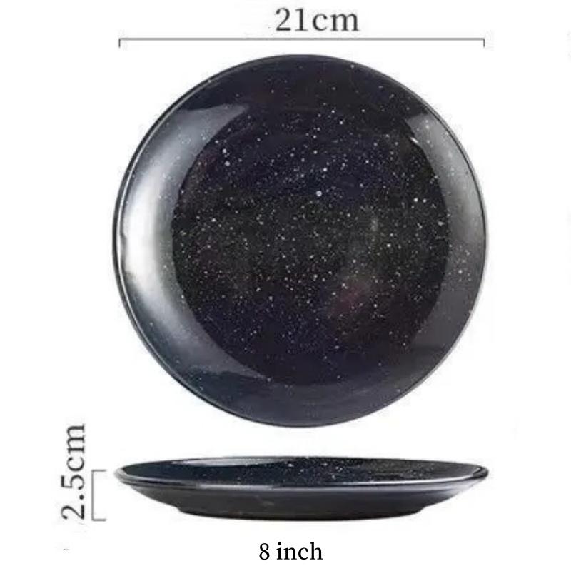 Multifunction Black Ellipse Circle Dinner Plate Under-Glazed Ceramic Dessert Tray Steak Pasta Dish Dinnerware Microwave Safe