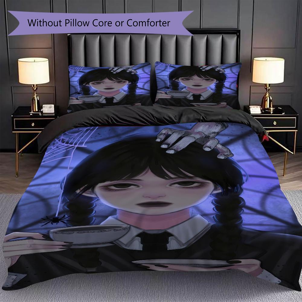 1PC Wednesday pattern Bedding Quilt Set Quilt Cover Pillowcase Home Decoration Birthday Gift (1 * duvet cover + 2 * pillowcase, without core)