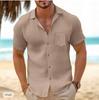 Men's summer retro linen loose Henry shirt casual beach shirt