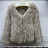 Real Fox Fur Woven Fashion Coat for Women Short Style Long Front and Short Back V-neck Fur Double-sided Young Top