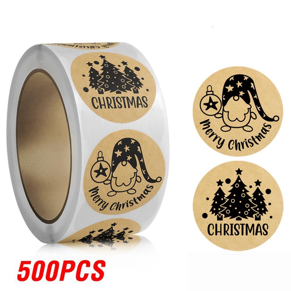 100-500pcs Brown Christmas Labels Sealing Sticker Aesthetic Kraft Paper Thank You Stationery Supply Decorative Scrapbook