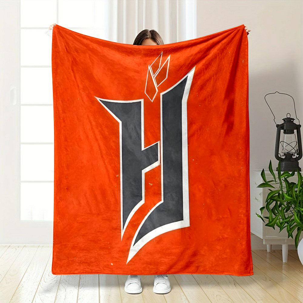 Bold "H" Symbol on Orange Background Patterned blanket, flannel, suitable for all seasons, home decor, warm and cozy
