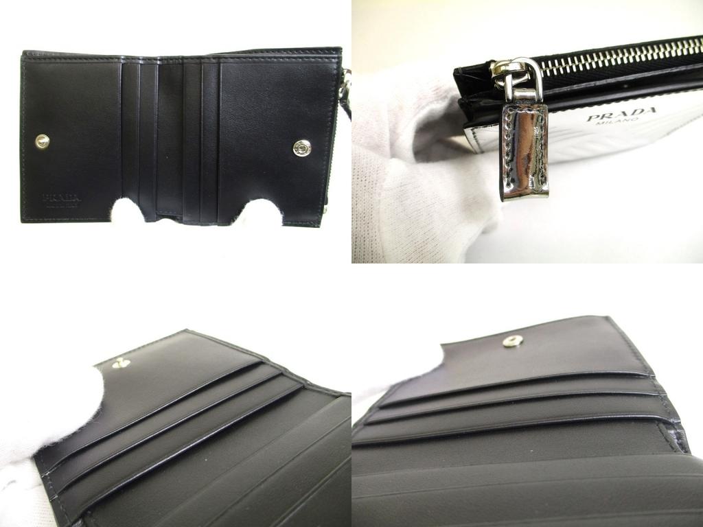 PRADA Silver and Black Leather Bifold Wallet Compact Wallet #a592