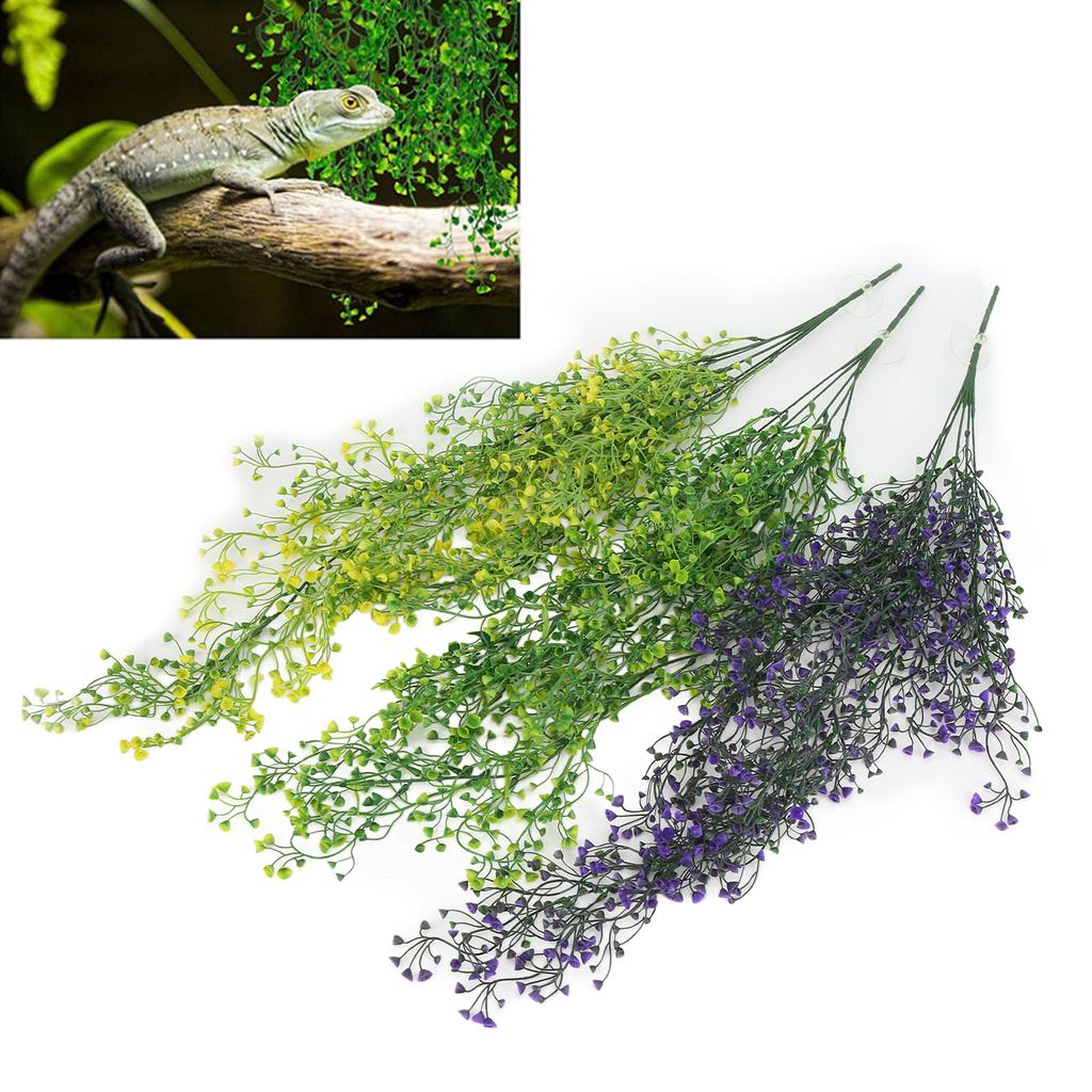3pcs Artificial Reptile Plants Reptiles Terrarium Leaves for Lizards Geckos Snake Tortoise
