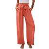 Solid Color Elastic Waistband Tied Pants Solid Elastic Waist Tether Pants Women