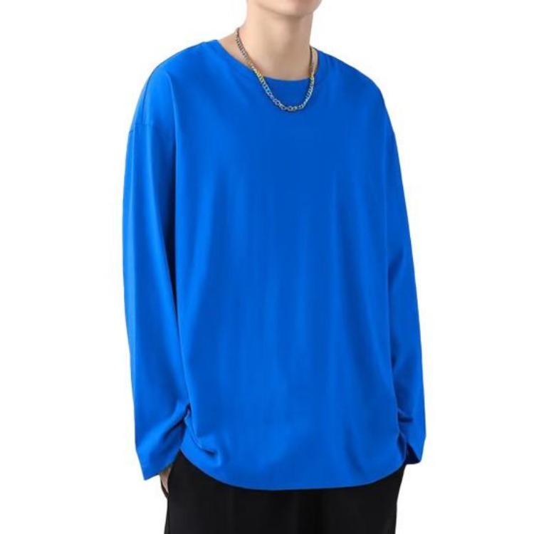 T-shirt da uomo morbida traspirante vestibilità comoda pullover maglietta girocollo manica lunga tinta unita per casa palestra abbigliamento da strada top
