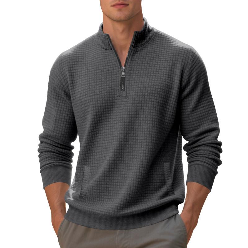 Mens Spring Fleece Sweater With Stand Collar And Zipper For Casual Urban Style
