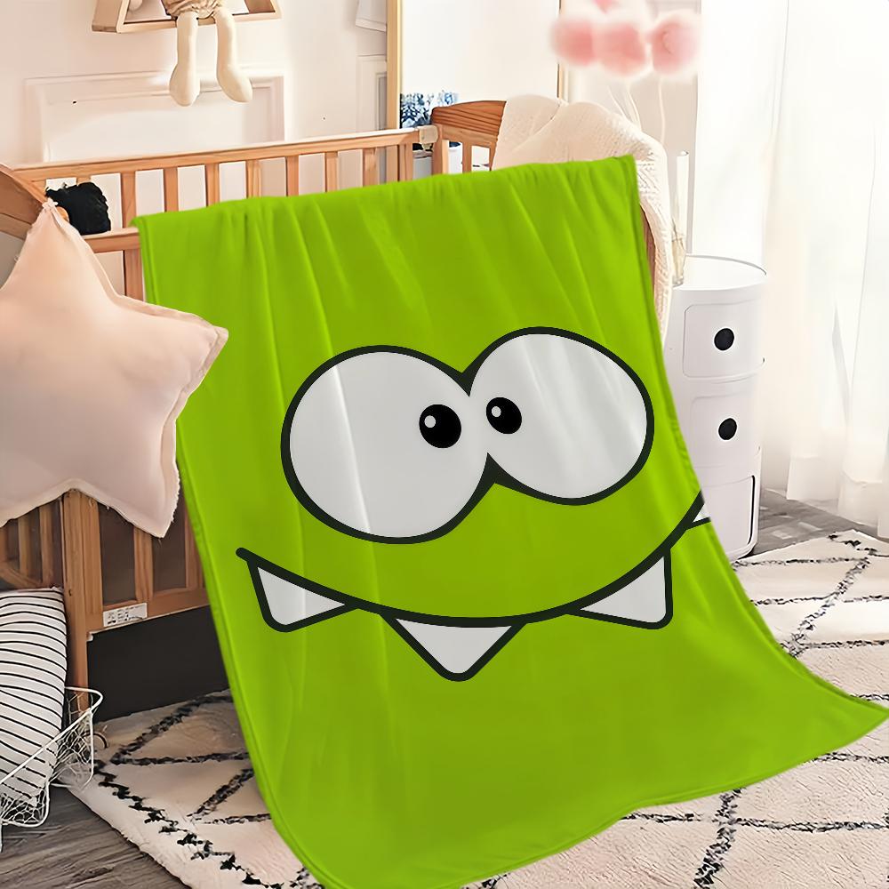 Cute Frog Cartoon Game Funny Face o-Om n-Nom Flannel Warm Comfort  Soft Plush Blanket for Sofa Living Room Bedroom Travel Gift