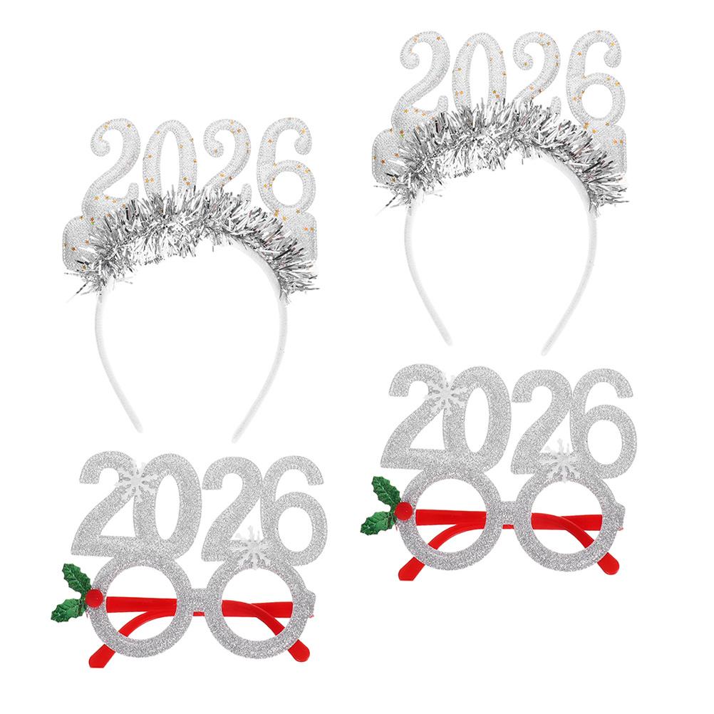 4Pcs New Year Headbands Holiday Party Supplies Festive Number Design Comfortable Fit Christmas Celebration Headwear