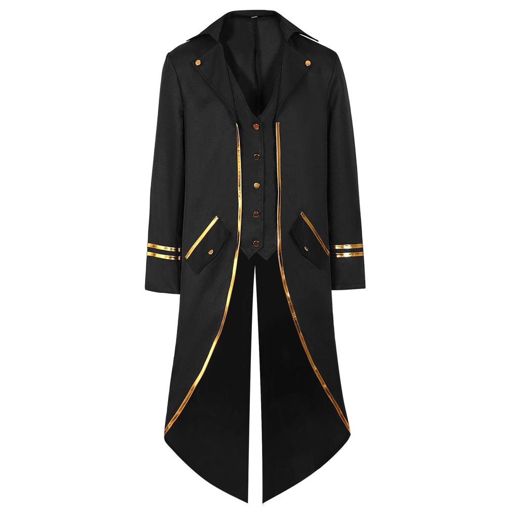 2025 Men's Medieval Gold-Trimmed Evening Tailcoat Costume for Stage Performance