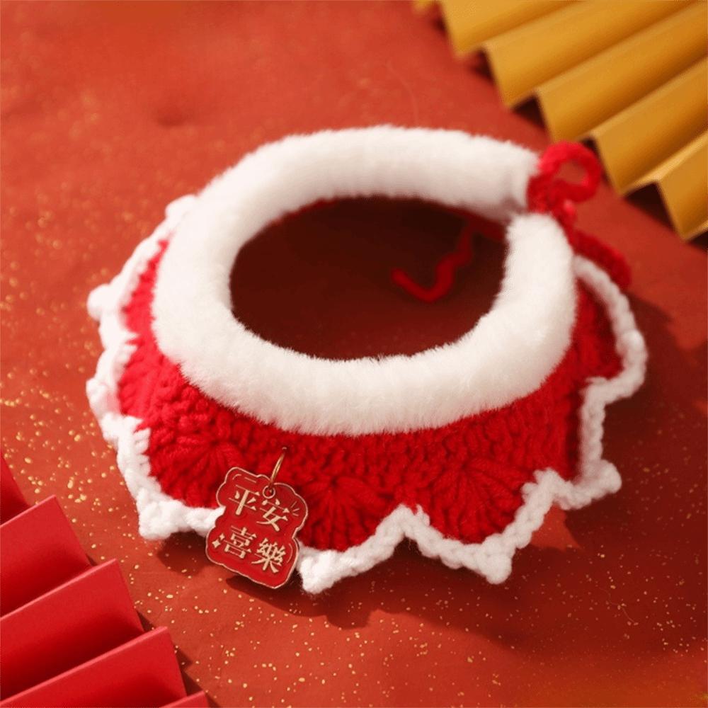 Cat Necklace Chinese-style New Year Knitted Pet Collar Red Adjustable Length Cat Scarf Warm Cat Tie Spring Festival